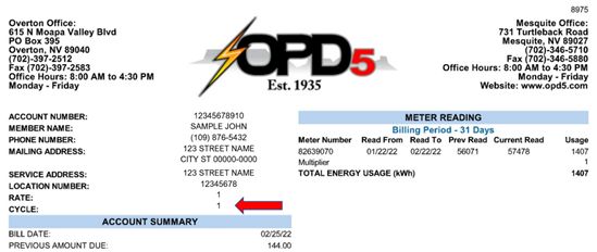 billing document showing a single digit to the right of the address for Habersham Electric Membership Corporation